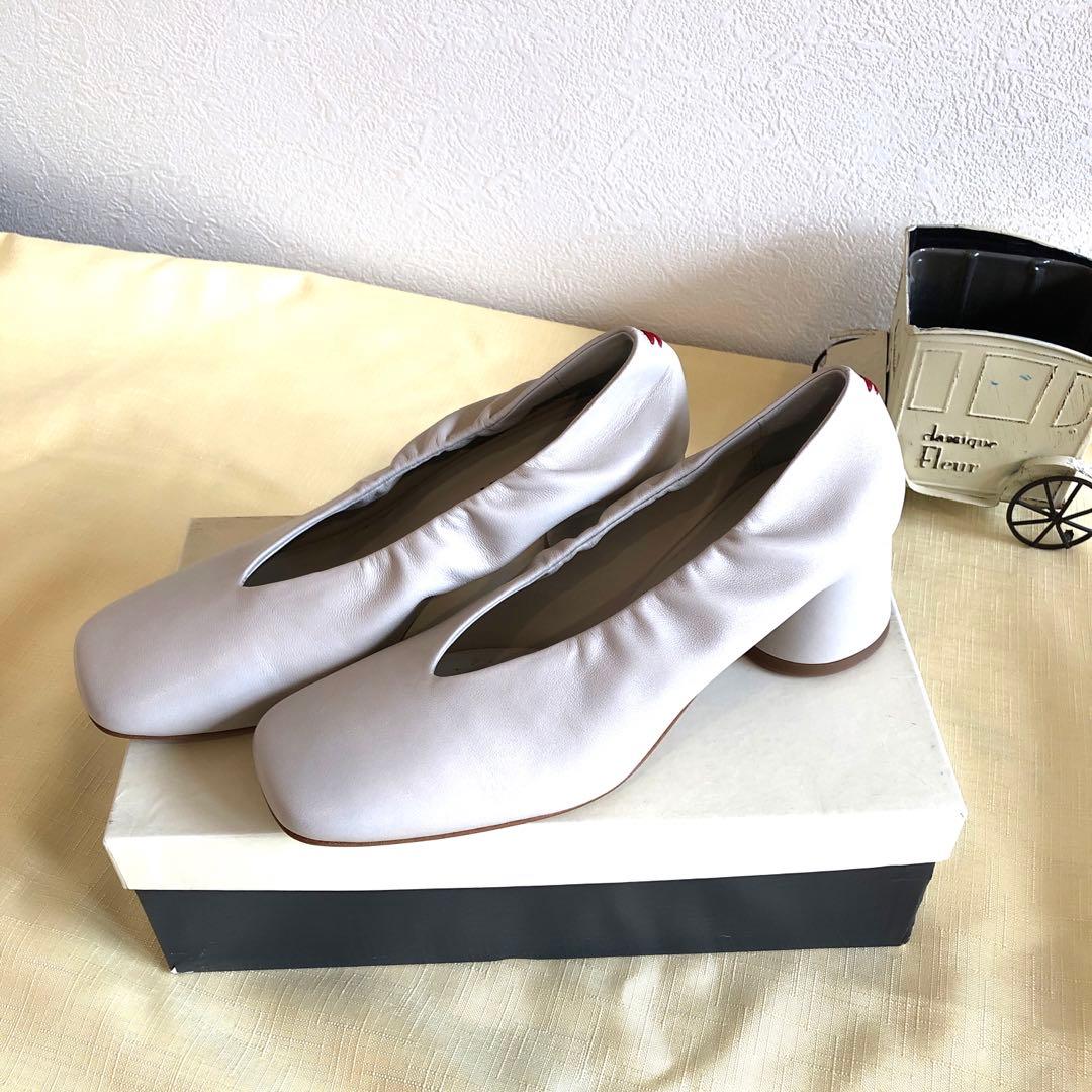 『お値下げ』HALMANERA 本革イタリア製　太ヒールパンプス　アイボリー37