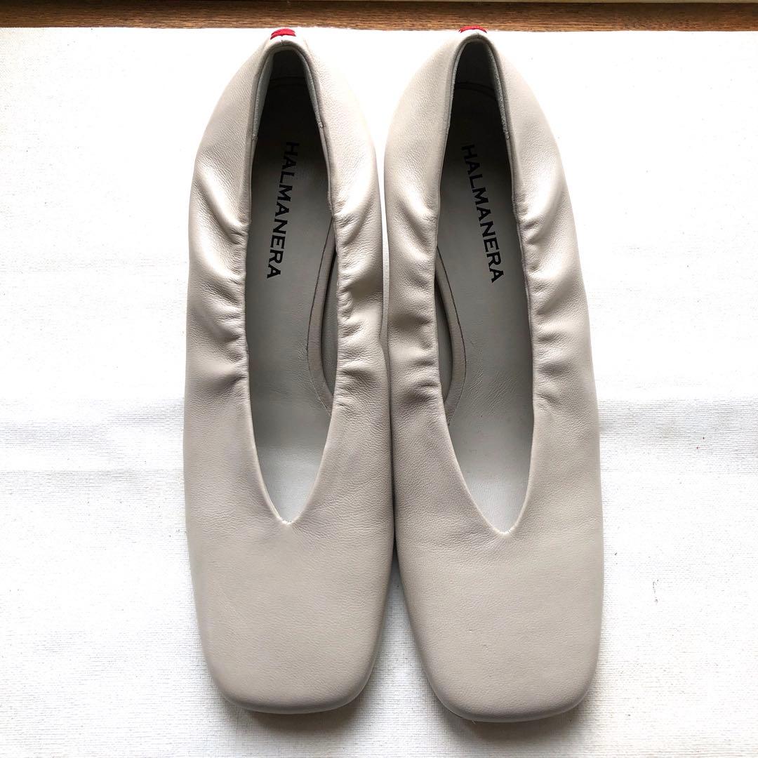 『お値下げ』HALMANERA 本革イタリア製　太ヒールパンプス　アイボリー37