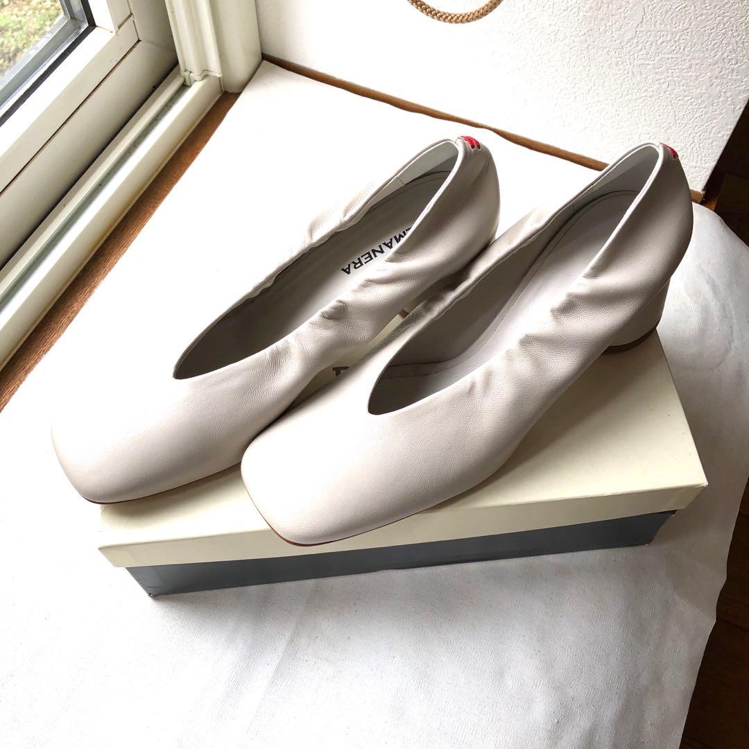 『お値下げ』HALMANERA 本革イタリア製　太ヒールパンプス　アイボリー37