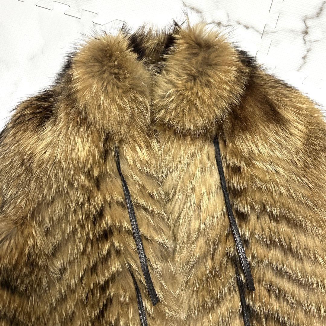 ラクーンファー 本毛皮 コート リアルファー サイズ11 アライグマ 総丈78