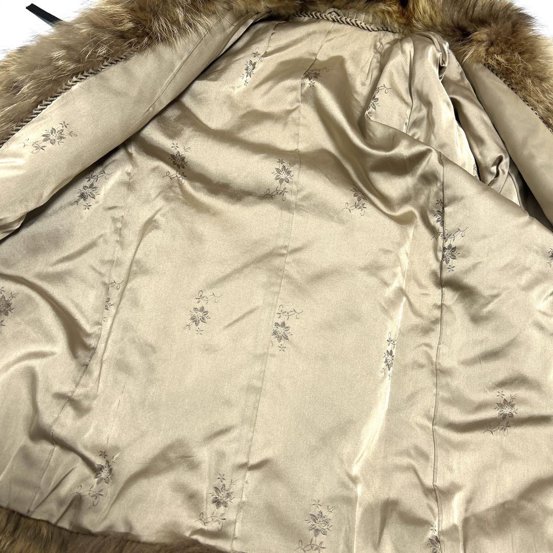 ラクーンファー 本毛皮 コート リアルファー サイズ11 アライグマ 総丈78