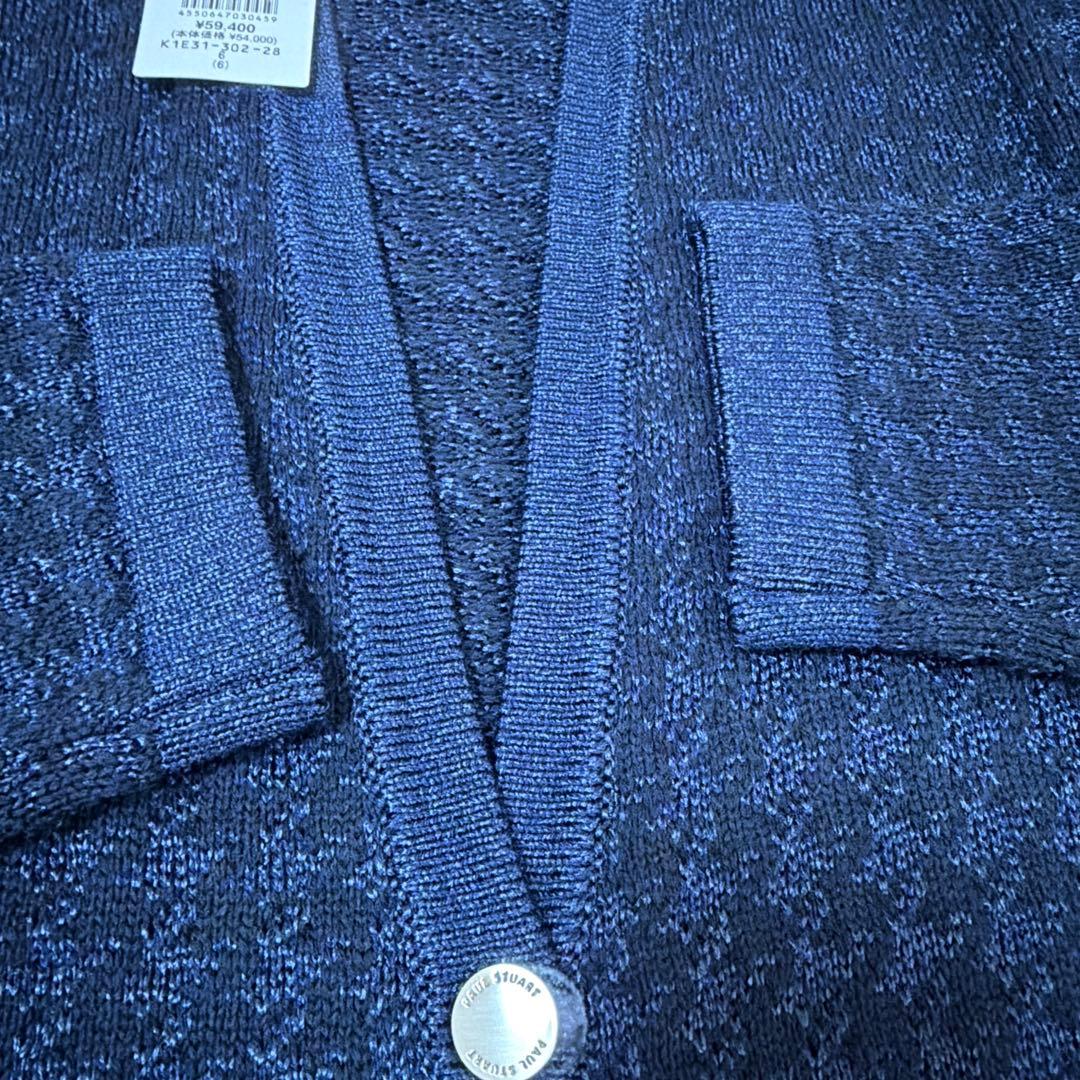 【新品タグ付き】ポールスチュアート　千鳥格子織　ニットジャケット　ネイビー　M