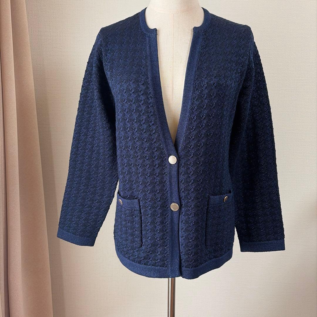【新品タグ付き】ポールスチュアート　千鳥格子織　ニットジャケット　ネイビー　M