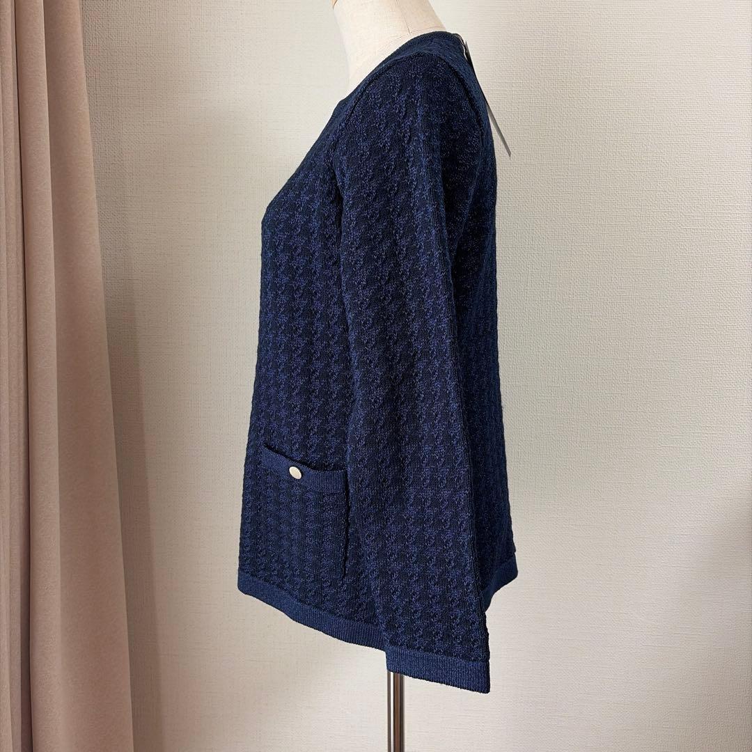 【新品タグ付き】ポールスチュアート　千鳥格子織　ニットジャケット　ネイビー　M