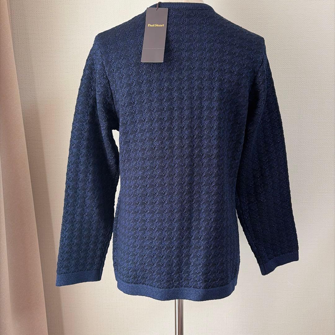 【新品タグ付き】ポールスチュアート　千鳥格子織　ニットジャケット　ネイビー　M