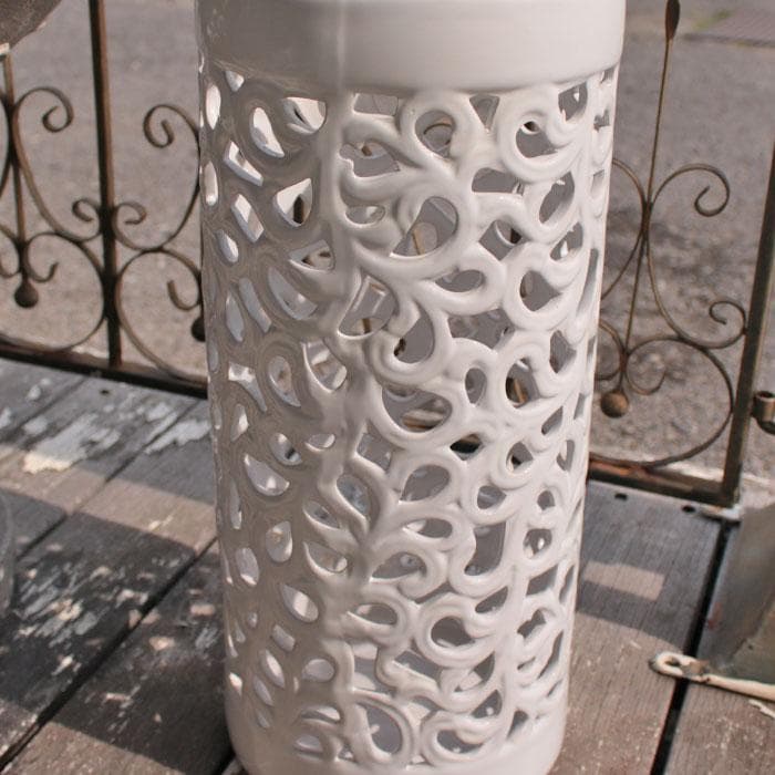 傘立て アンブレラスタンド 陶器製 透かし彫り 白 メッシュ 113-293