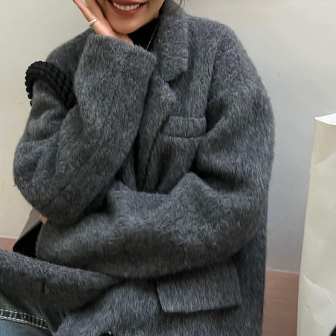 gypsophila ミドル丈オーバーサイズシャギーコート ダークグレー