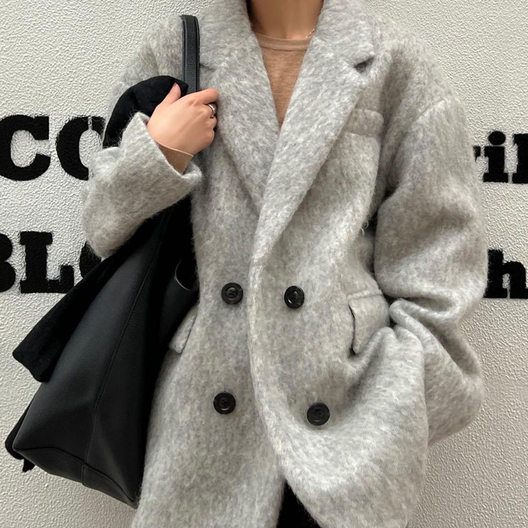 gypsophila ミドル丈オーバーサイズシャギーコート ダークグレー