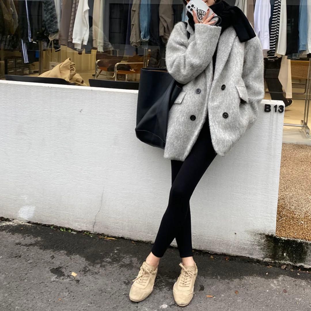 gypsophila ミドル丈オーバーサイズシャギーコート ダークグレー