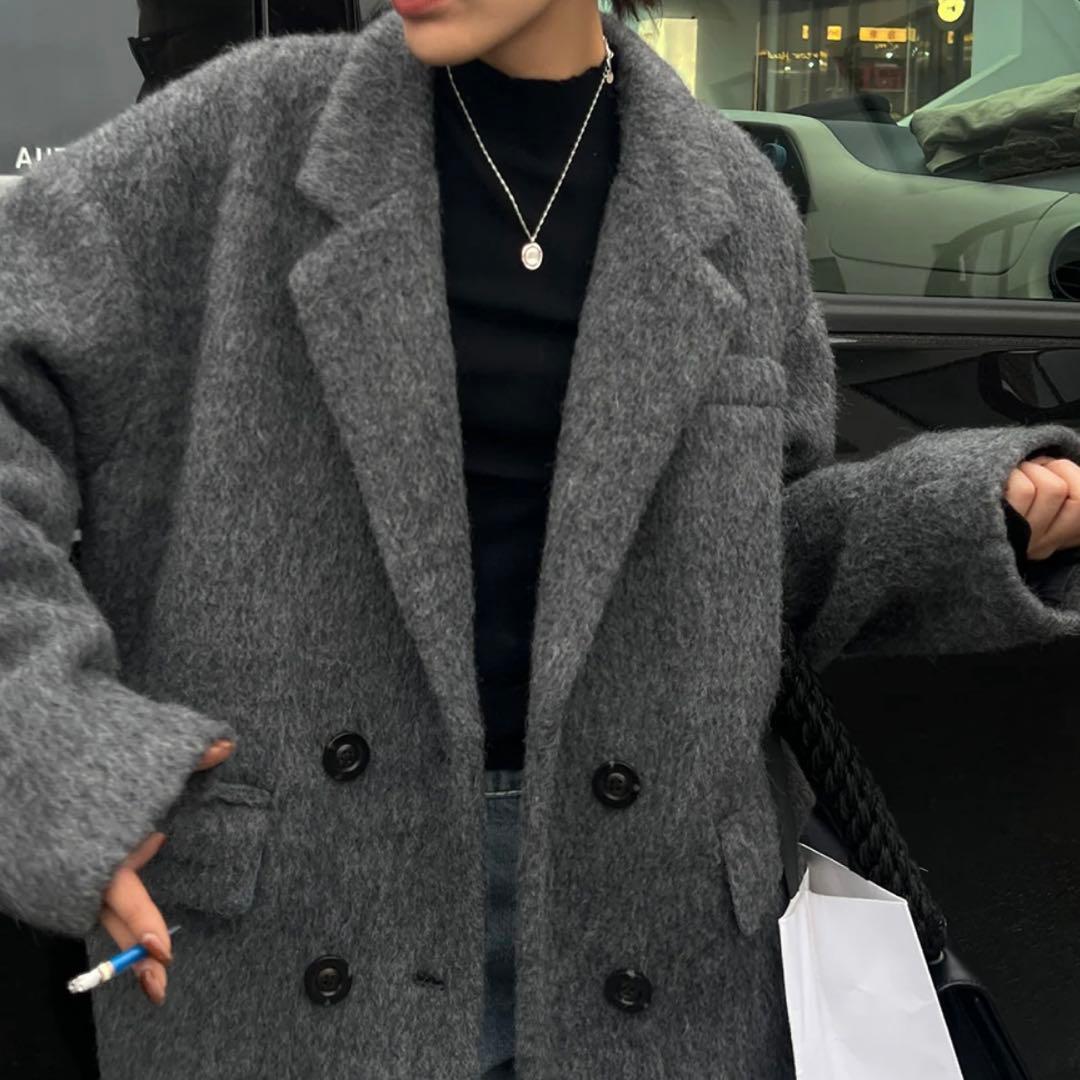 gypsophila ミドル丈オーバーサイズシャギーコート ダークグレー