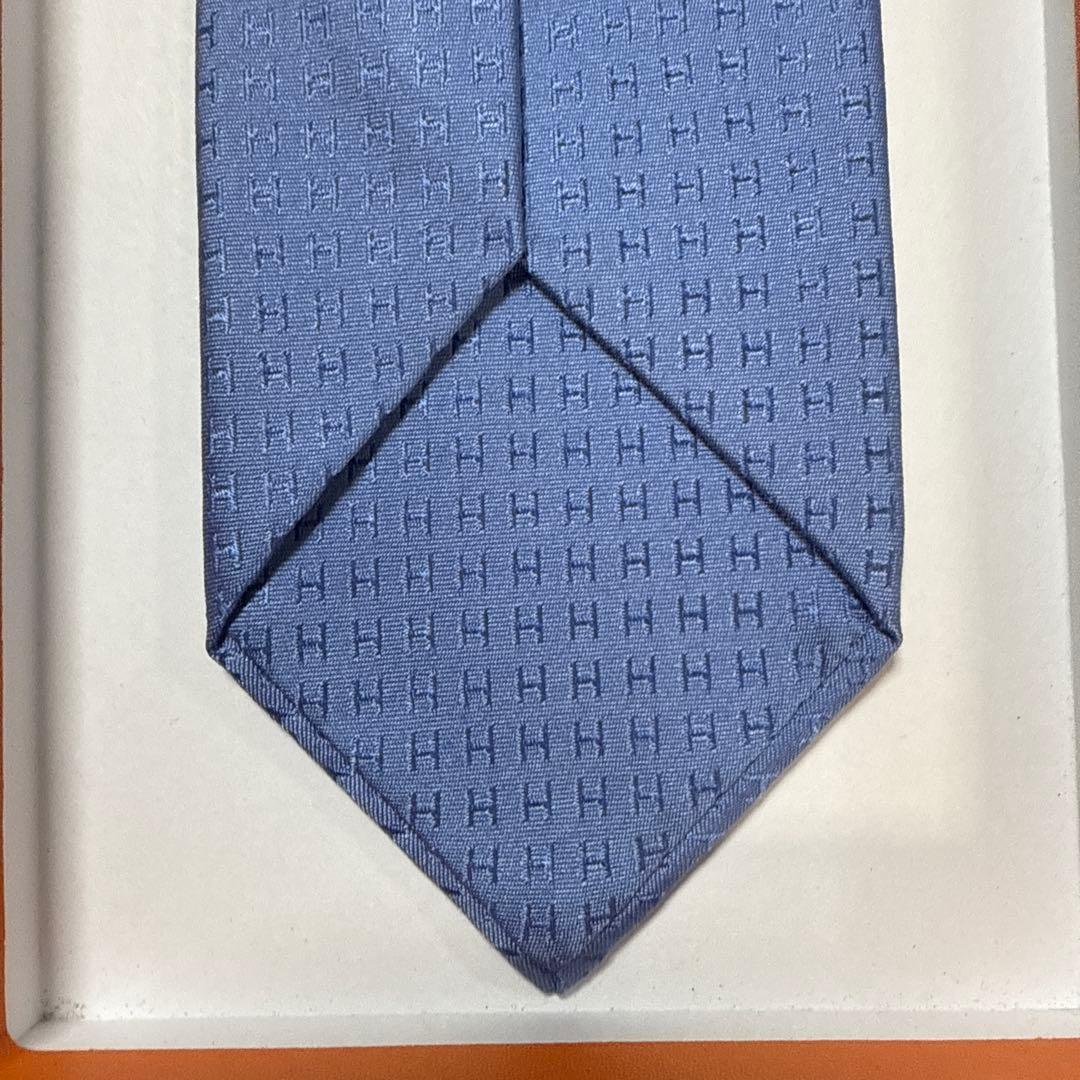 エルメス　ネクタイ　青　H柄H織ファソネ