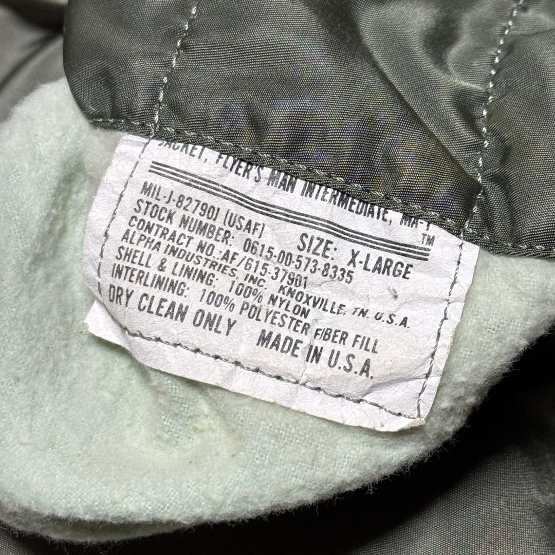 80’s ALPHA MA-1 フライトジャケット　USA製 オリーブ　短丈