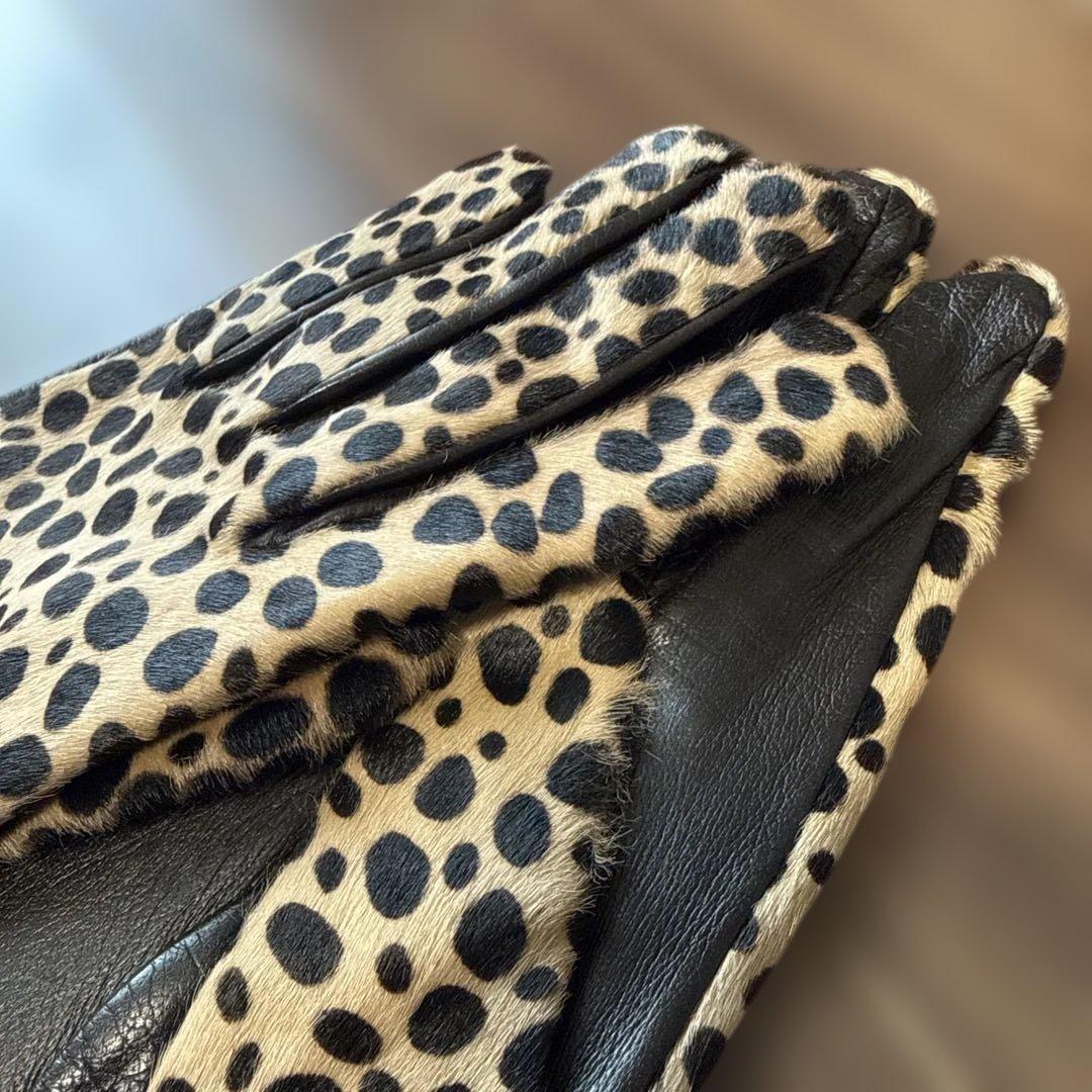 本革 ヒョウ柄手袋 サイズ7 イタリア製 ロング