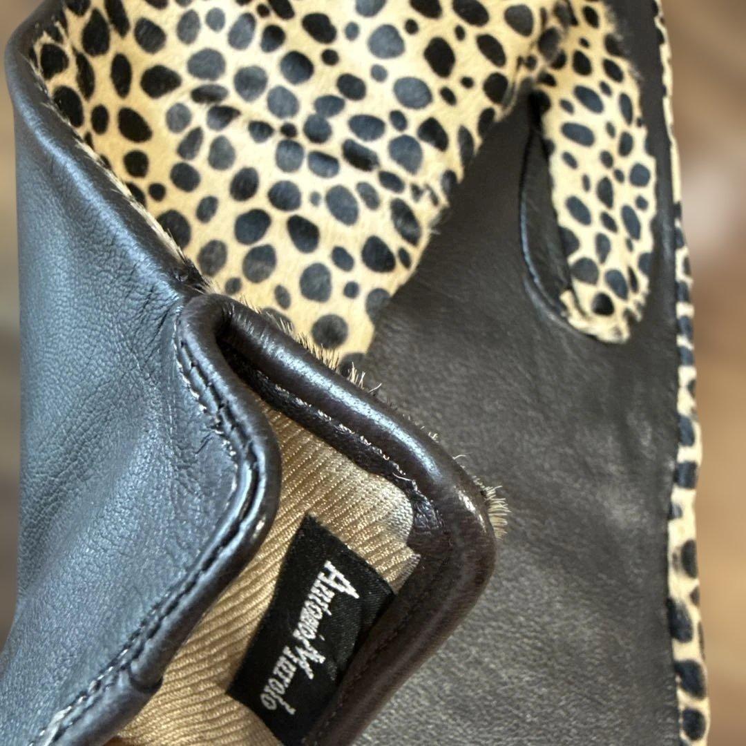 本革 ヒョウ柄手袋 サイズ7 イタリア製 ロング