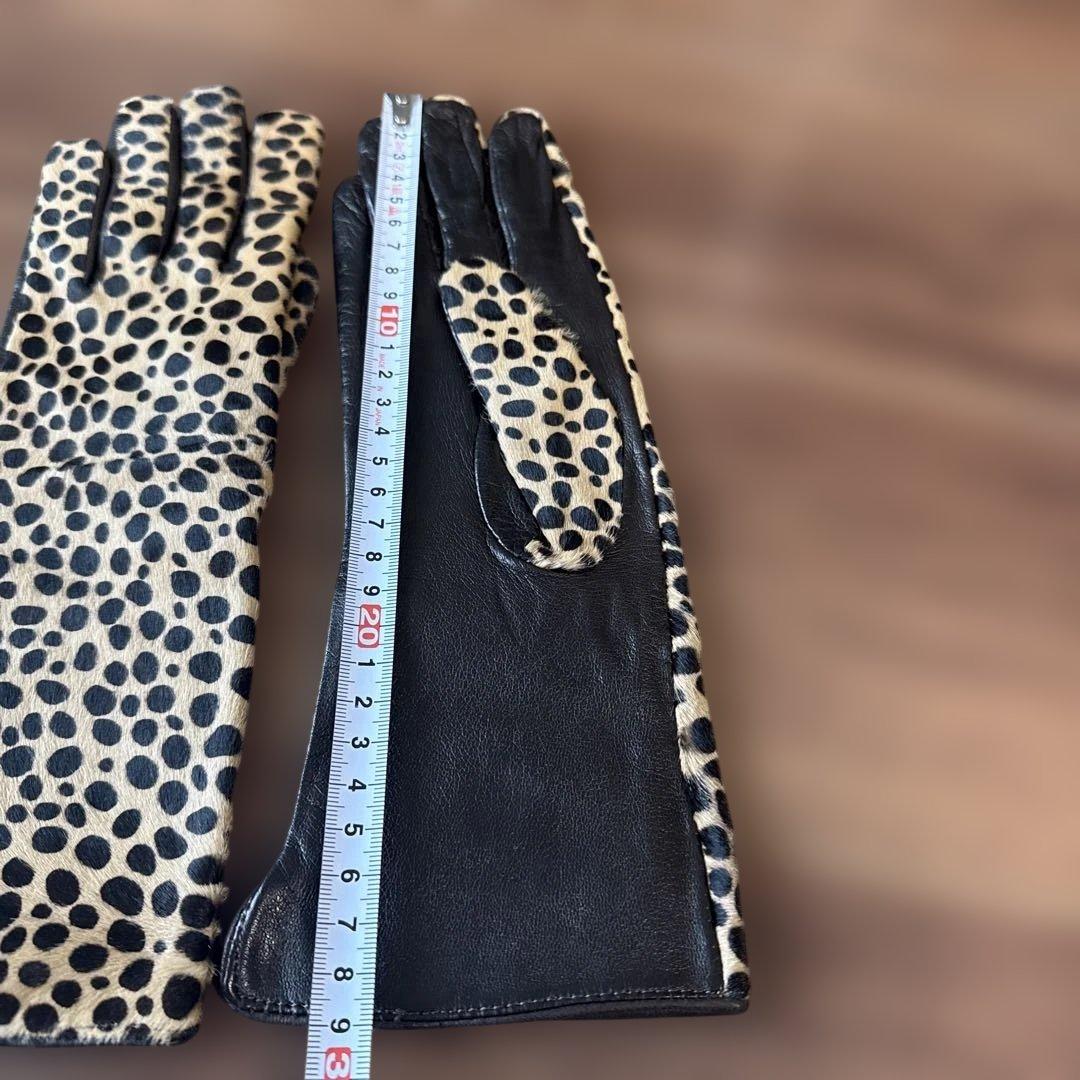 本革 ヒョウ柄手袋 サイズ7 イタリア製 ロング
