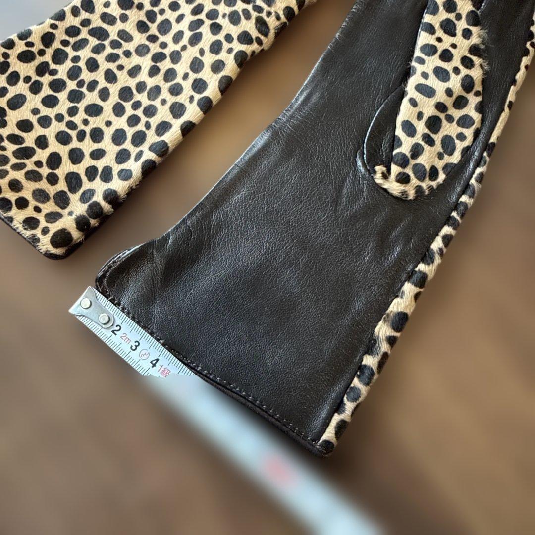 本革 ヒョウ柄手袋 サイズ7 イタリア製 ロング