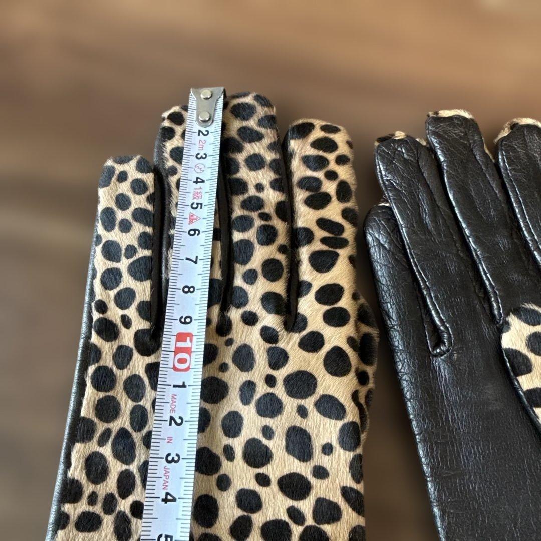 本革 ヒョウ柄手袋 サイズ7 イタリア製 ロング