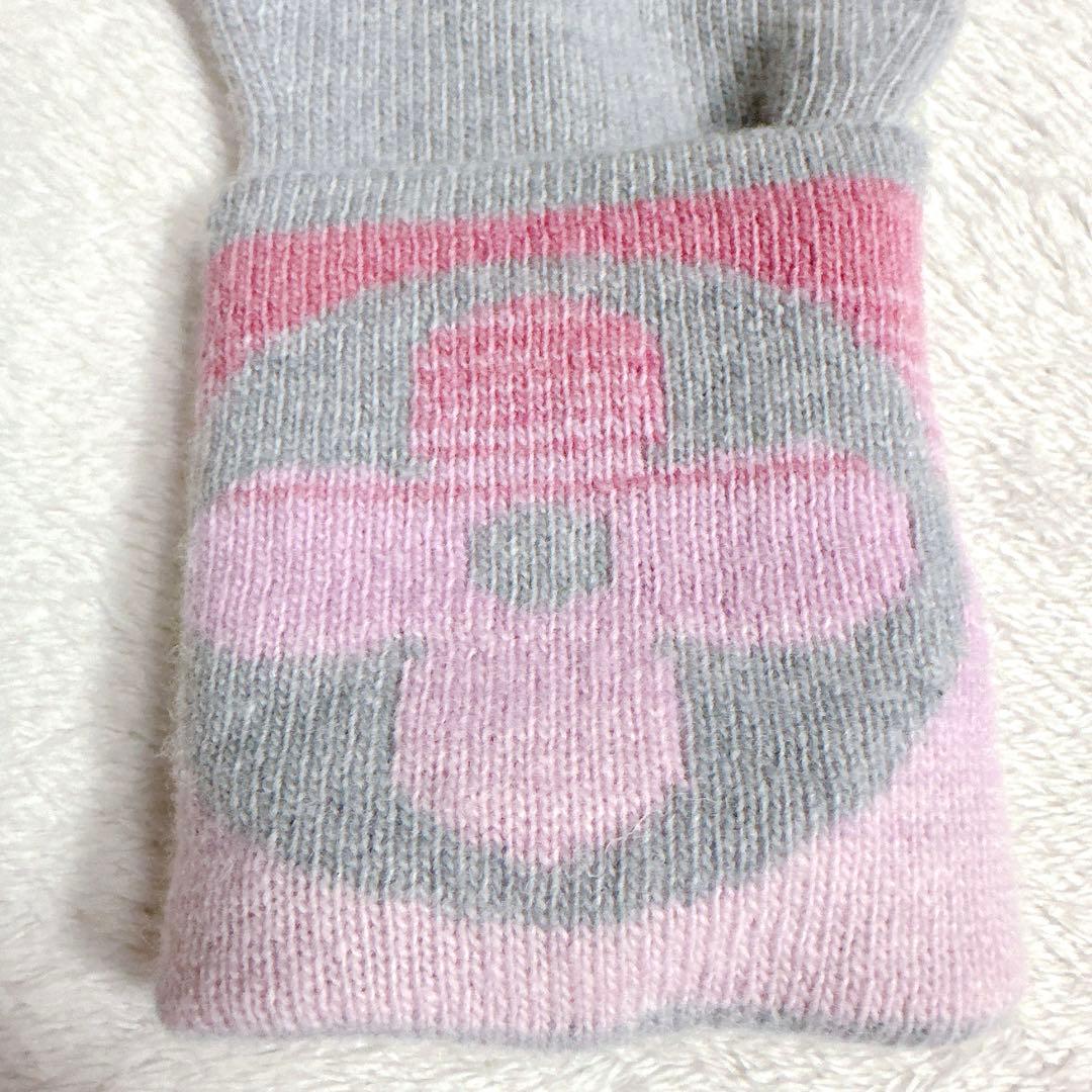 極美品★ルイヴィトン　手袋 カシミヤ　ウール ロゴ　グレー　ピンク レディース