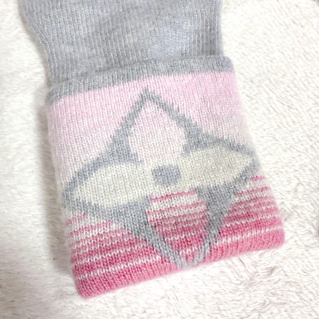 極美品★ルイヴィトン　手袋 カシミヤ　ウール ロゴ　グレー　ピンク レディース