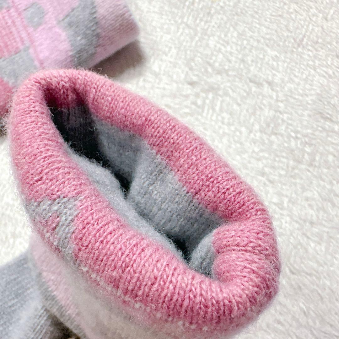 極美品★ルイヴィトン　手袋 カシミヤ　ウール ロゴ　グレー　ピンク レディース