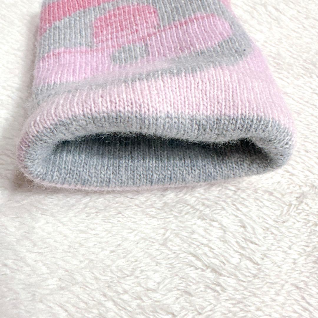 極美品★ルイヴィトン　手袋 カシミヤ　ウール ロゴ　グレー　ピンク レディース