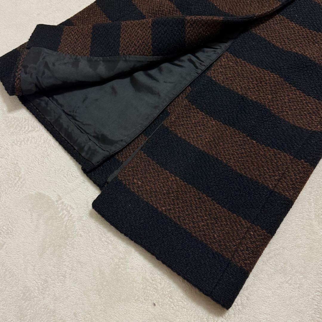 美品　プラダ　ロングコート　ツイード　茶　黒　ボーダー　Sサイズ相当　ボーダー