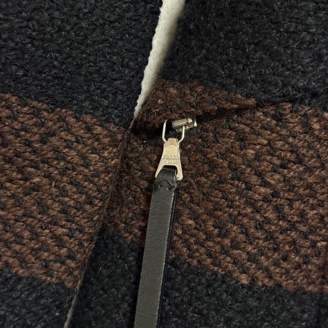 美品　プラダ　ロングコート　ツイード　茶　黒　ボーダー　Sサイズ相当　ボーダー