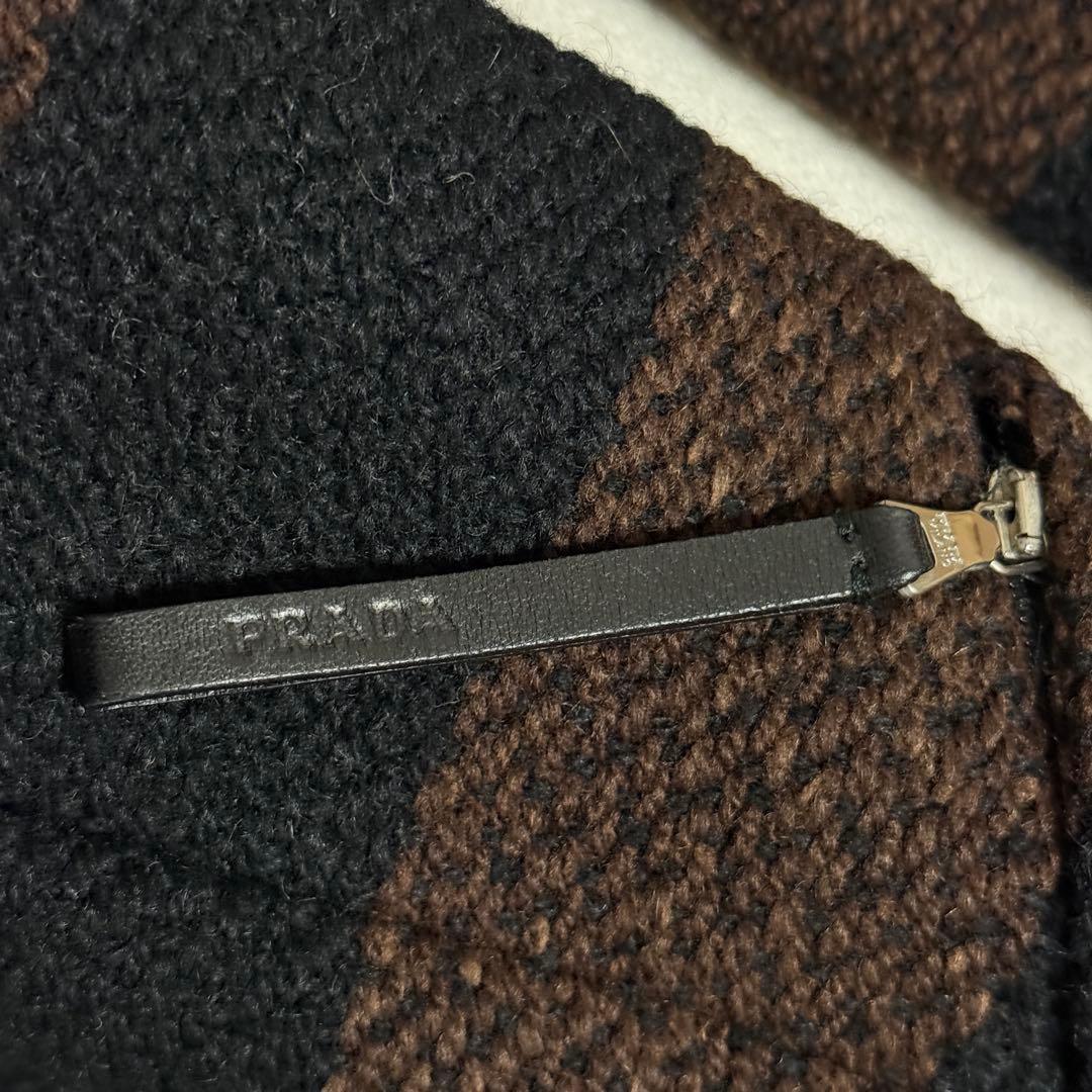 美品　プラダ　ロングコート　ツイード　茶　黒　ボーダー　Sサイズ相当　ボーダー