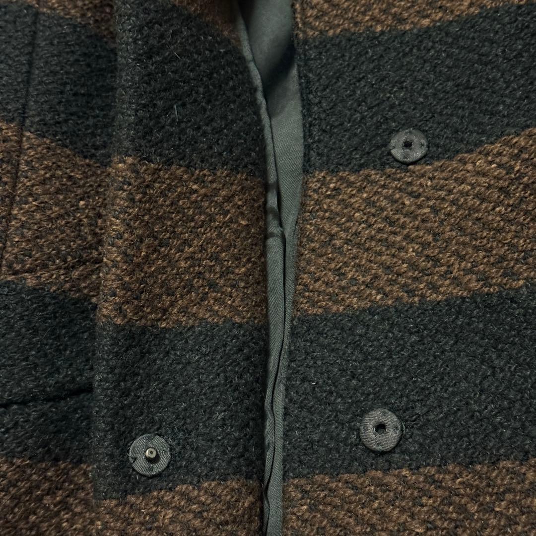 美品　プラダ　ロングコート　ツイード　茶　黒　ボーダー　Sサイズ相当　ボーダー