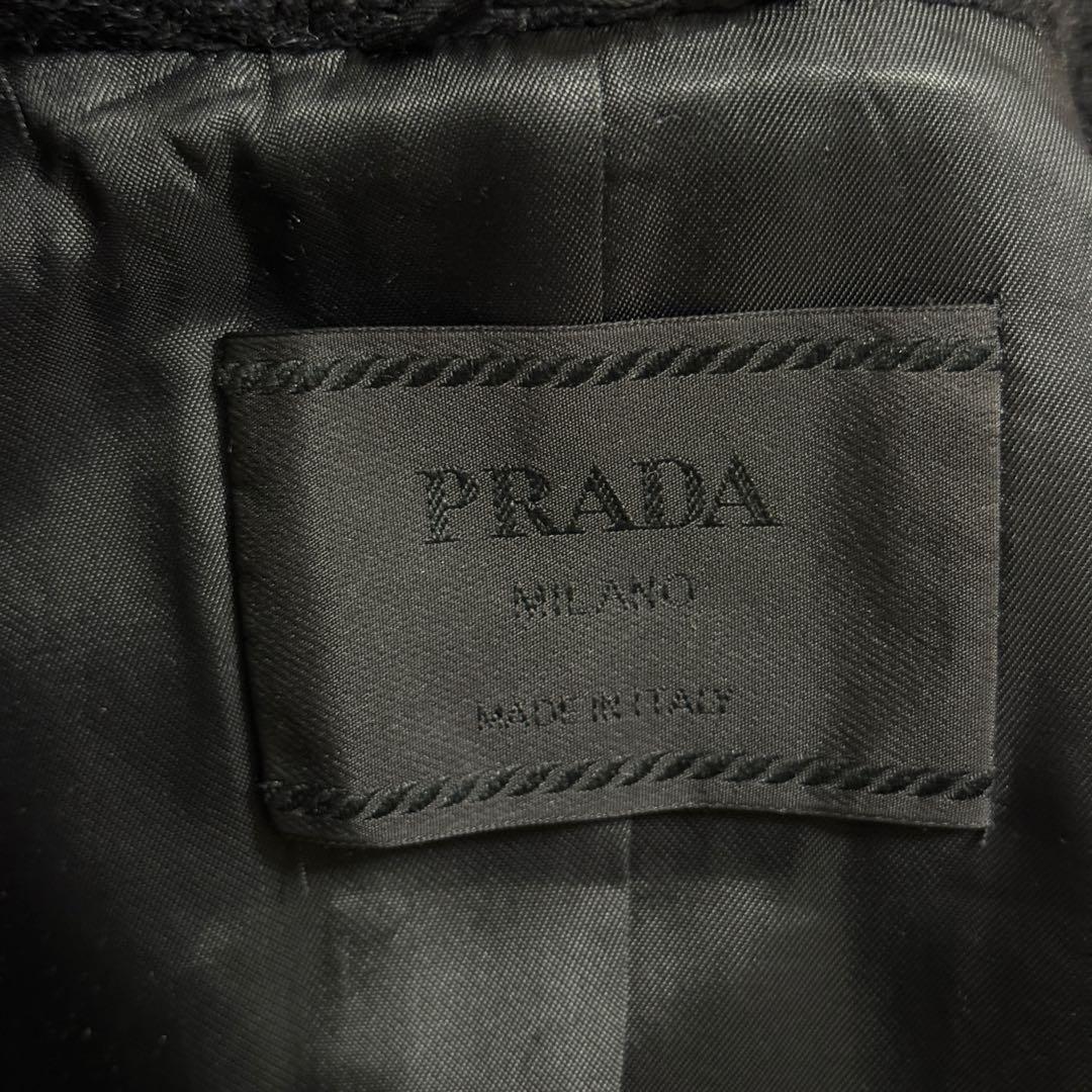 美品　プラダ　ロングコート　ツイード　茶　黒　ボーダー　Sサイズ相当　ボーダー