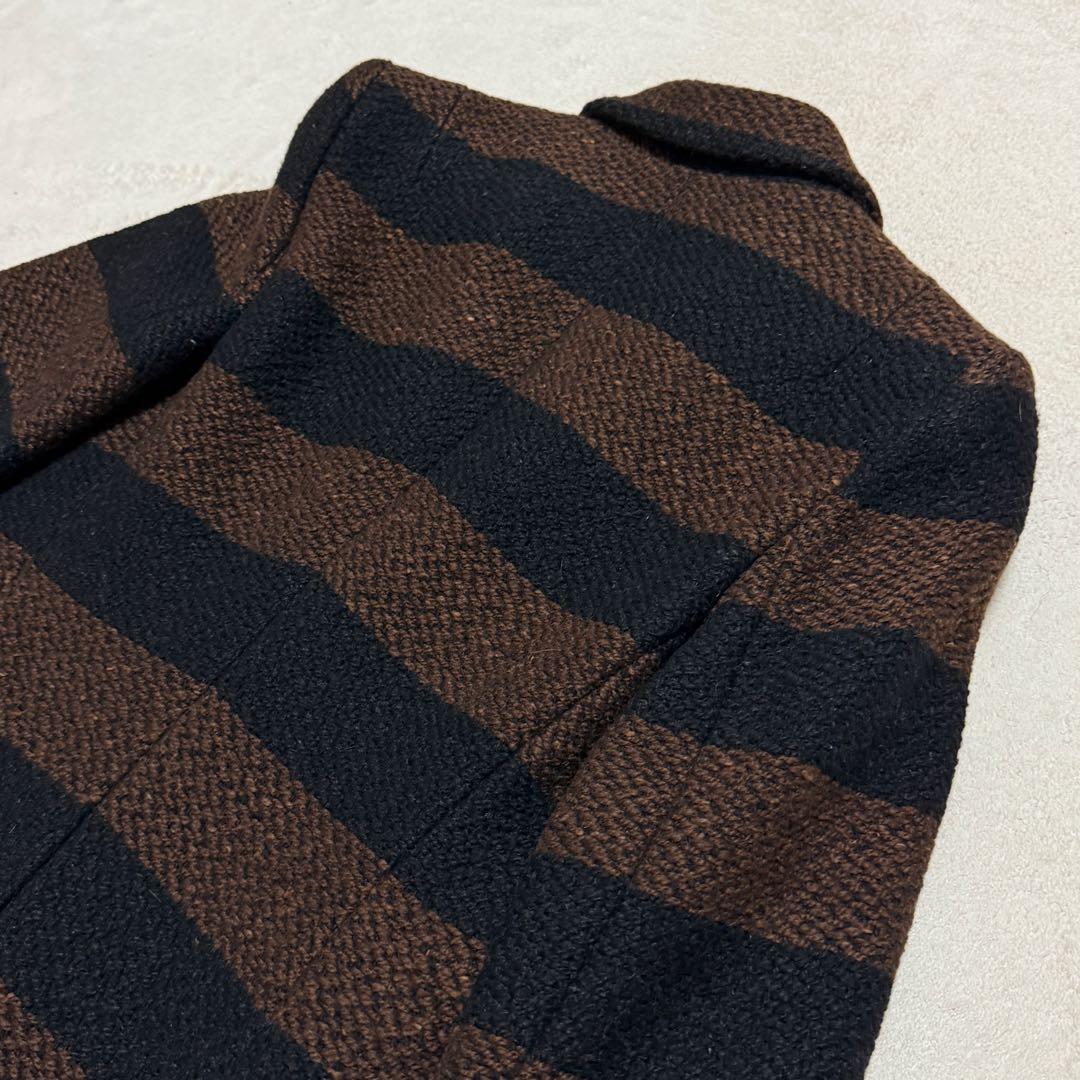 美品　プラダ　ロングコート　ツイード　茶　黒　ボーダー　Sサイズ相当　ボーダー