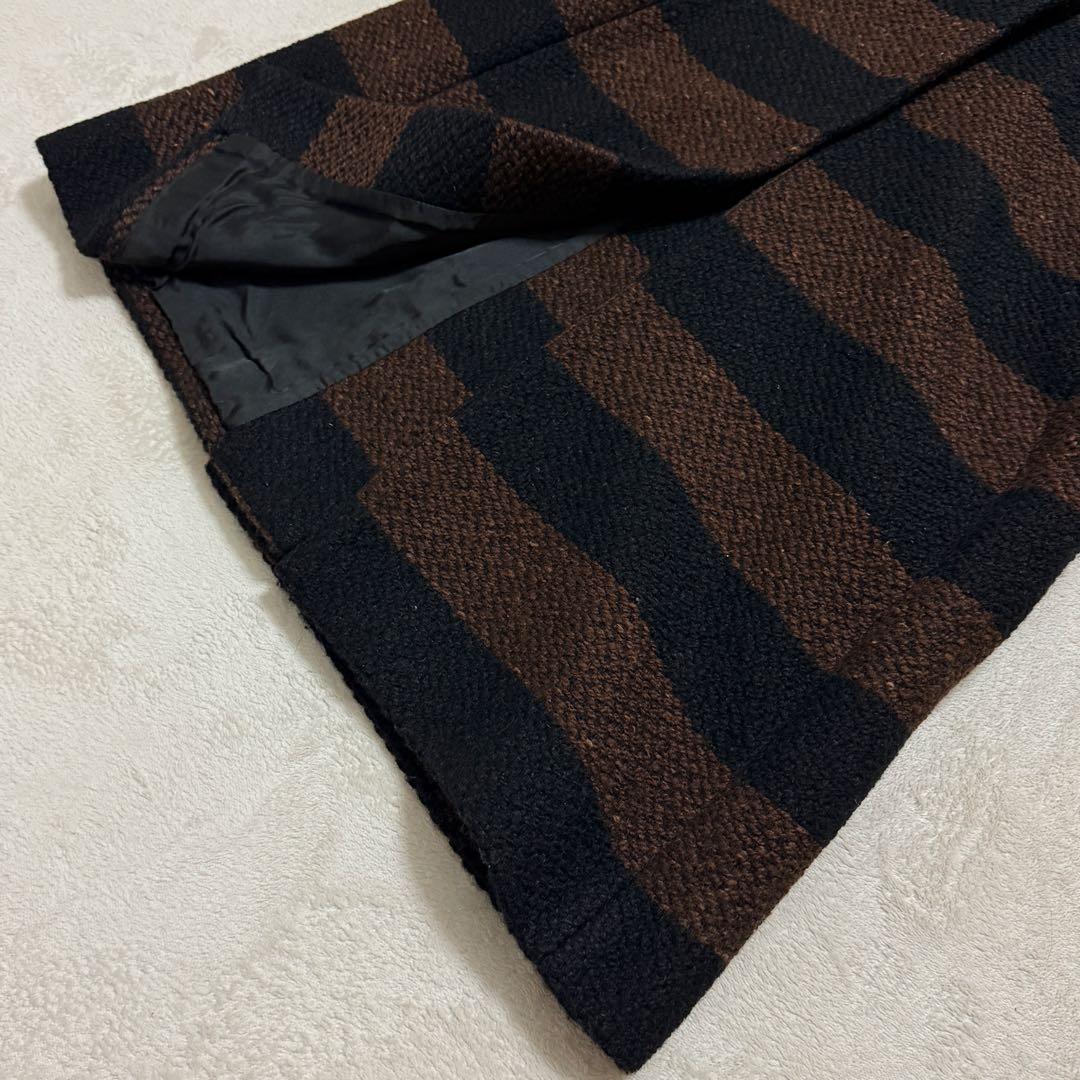 美品　プラダ　ロングコート　ツイード　茶　黒　ボーダー　Sサイズ相当　ボーダー