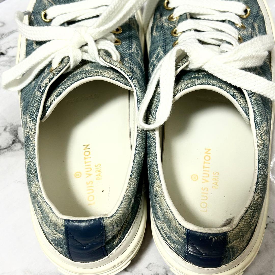 ルイヴィトン デニムスニーカー モノグラム 青 22.5cm 保存袋付き
