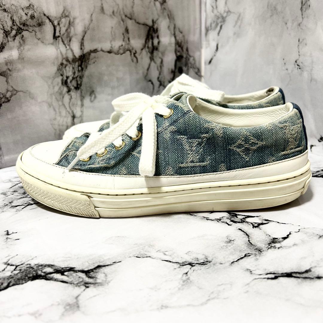 ルイヴィトン デニムスニーカー モノグラム 青 22.5cm 保存袋付き