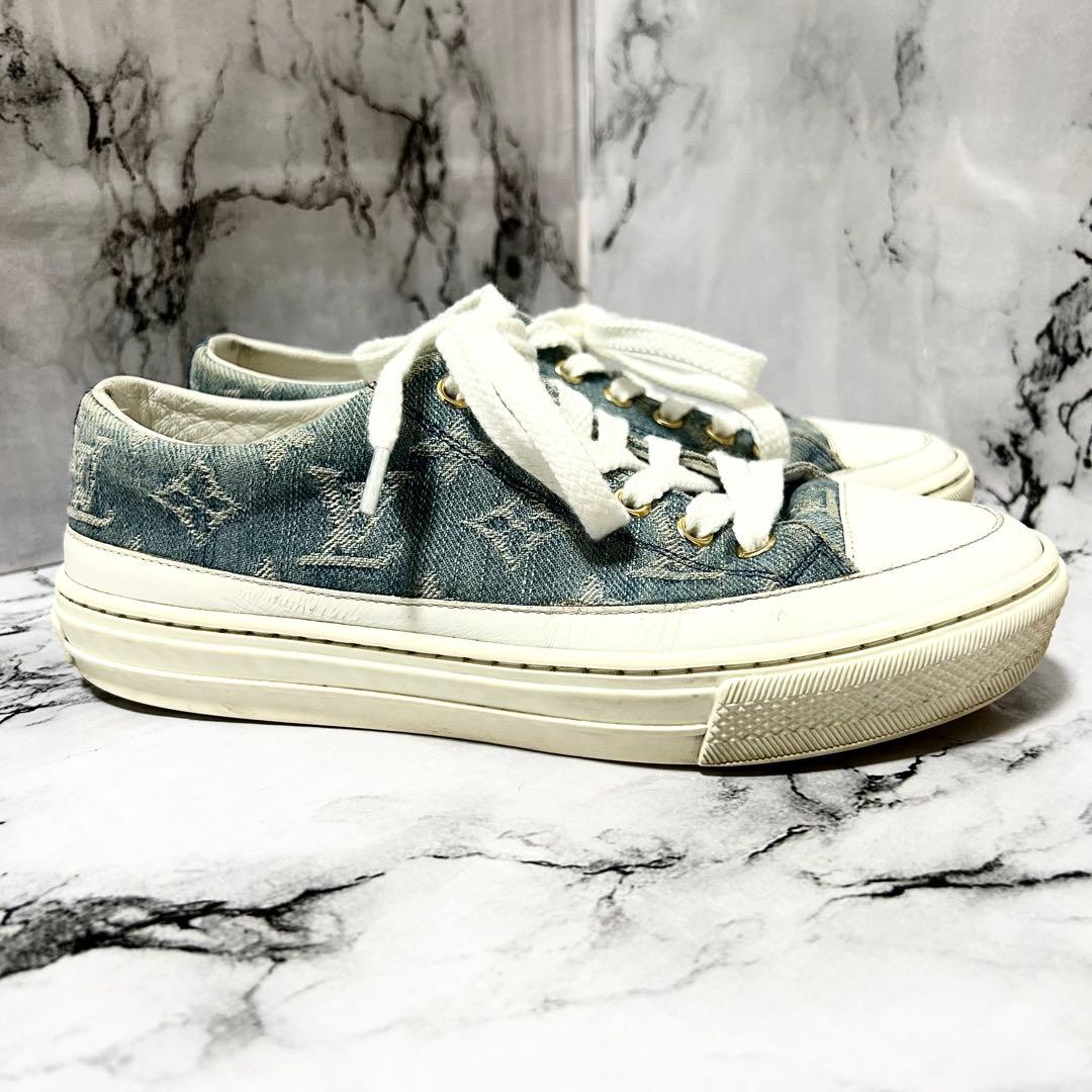 ルイヴィトン デニムスニーカー モノグラム 青 22.5cm 保存袋付き