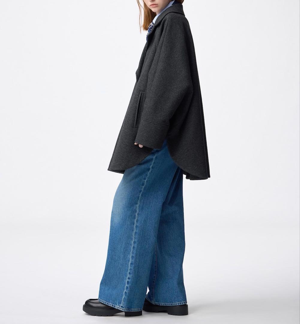 【新品】GU コージーメルトンケープコート M メルトン コート ケープ 紺