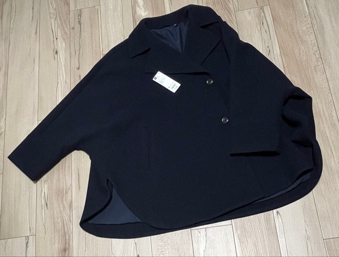 【新品】GU コージーメルトンケープコート M メルトン コート ケープ 紺