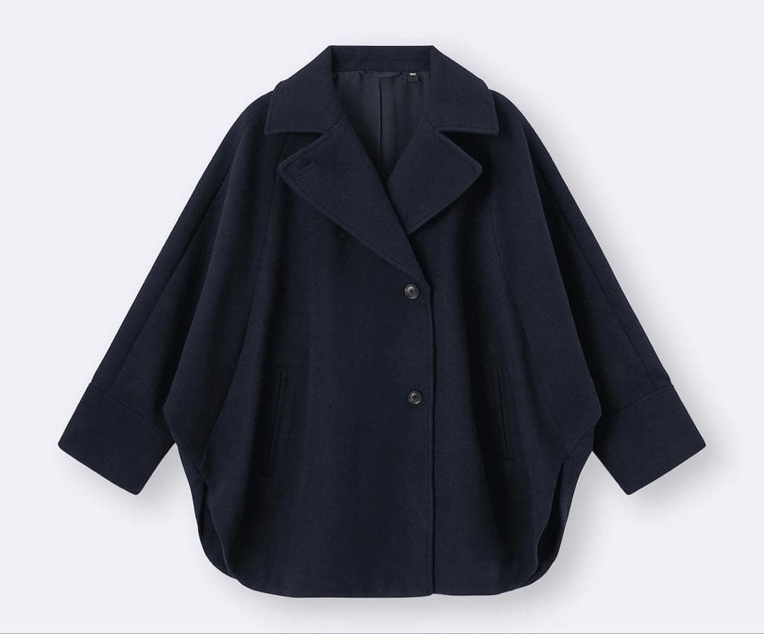 【新品】GU コージーメルトンケープコート M メルトン コート ケープ 紺