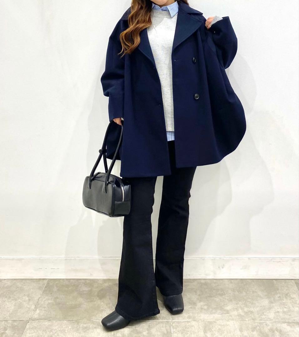 【新品】GU コージーメルトンケープコート M メルトン コート ケープ 紺