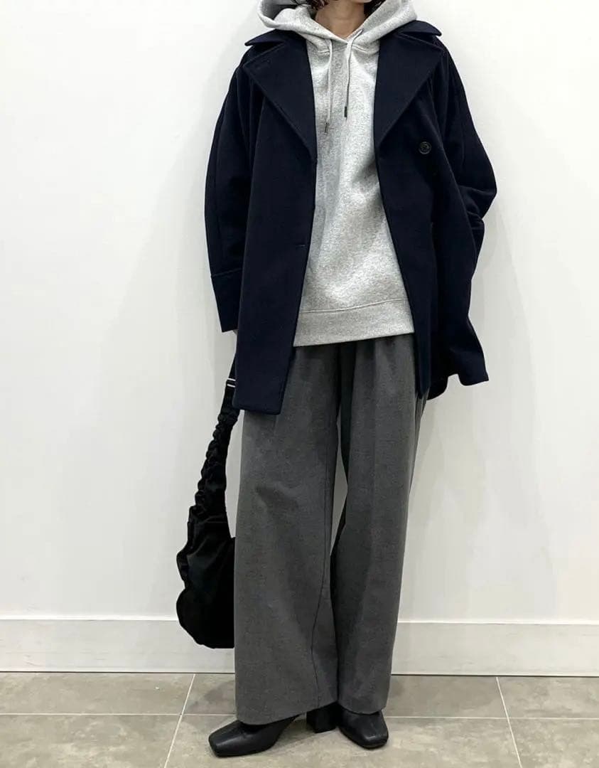 【新品】GU コージーメルトンケープコート M メルトン コート ケープ 紺