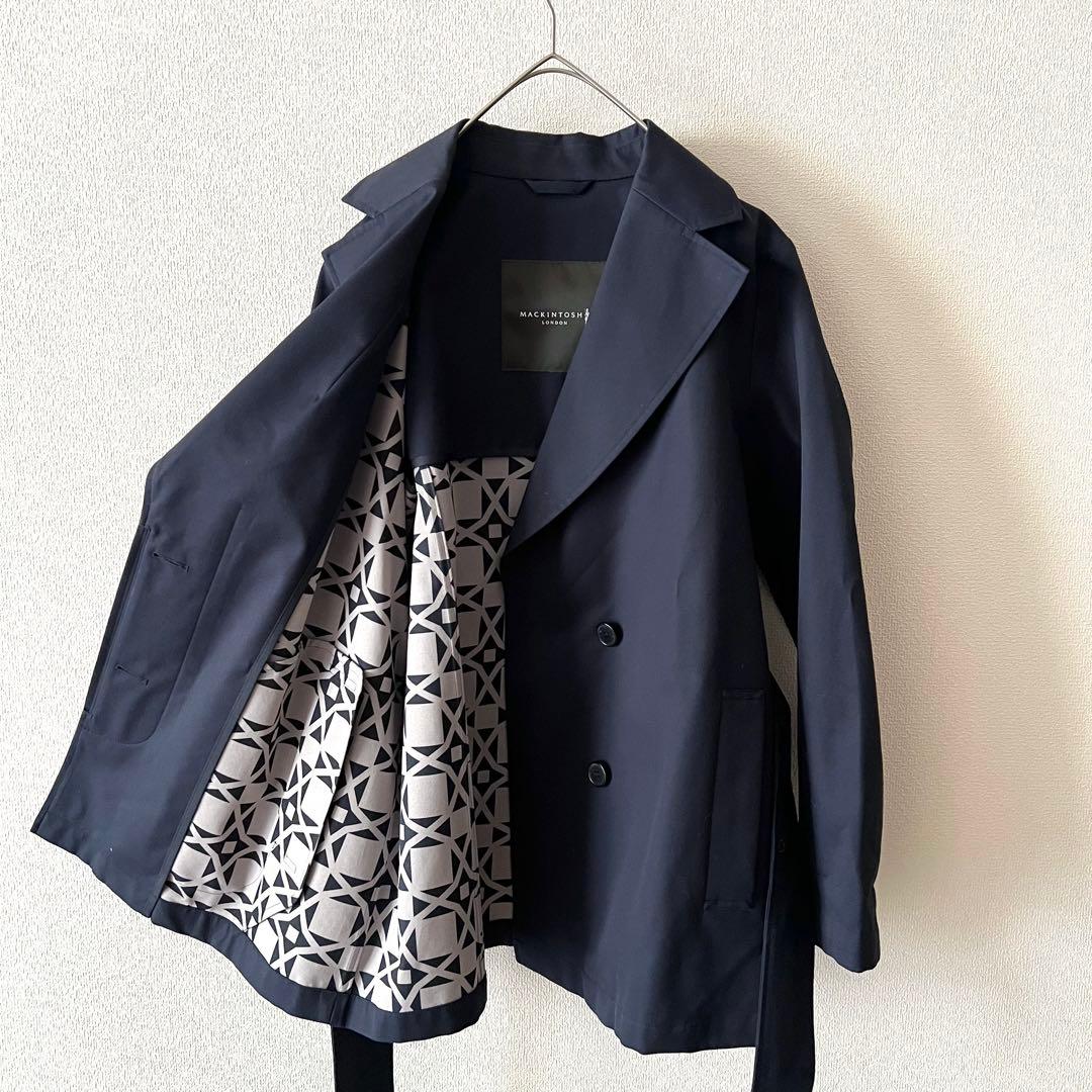 マッキントッシュ スプリングコート ベルト付 裏地総柄 38近年モデル ネイビー