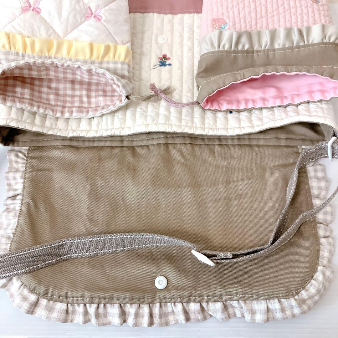 図書バッグ　コップ袋✖️2 ヌビ　木の実刺繍