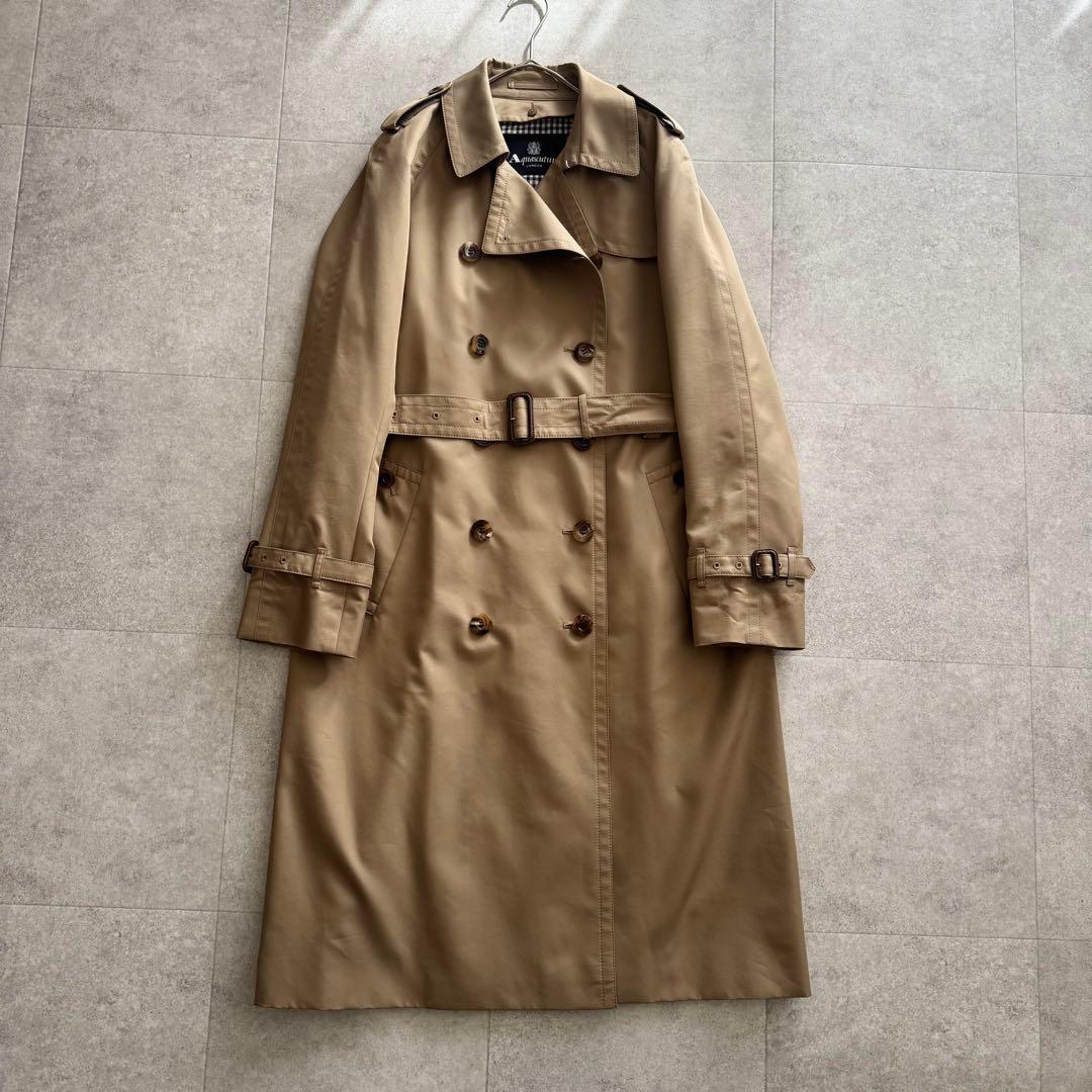 アクアスキュータム　トレンチコート　ロイヤルブルー　ベージュ　ダブル　ライナー