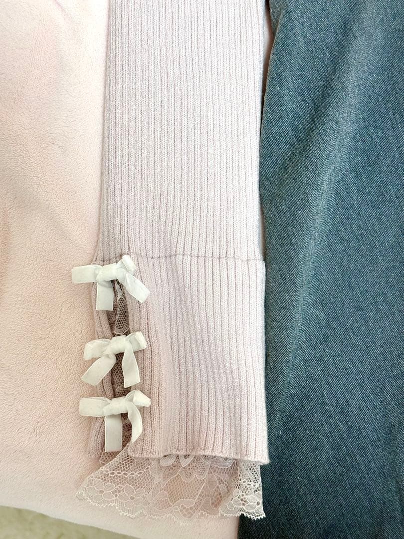 evelyn ビッグリボンキャミワンピース/袖リボンリブニット（セット）