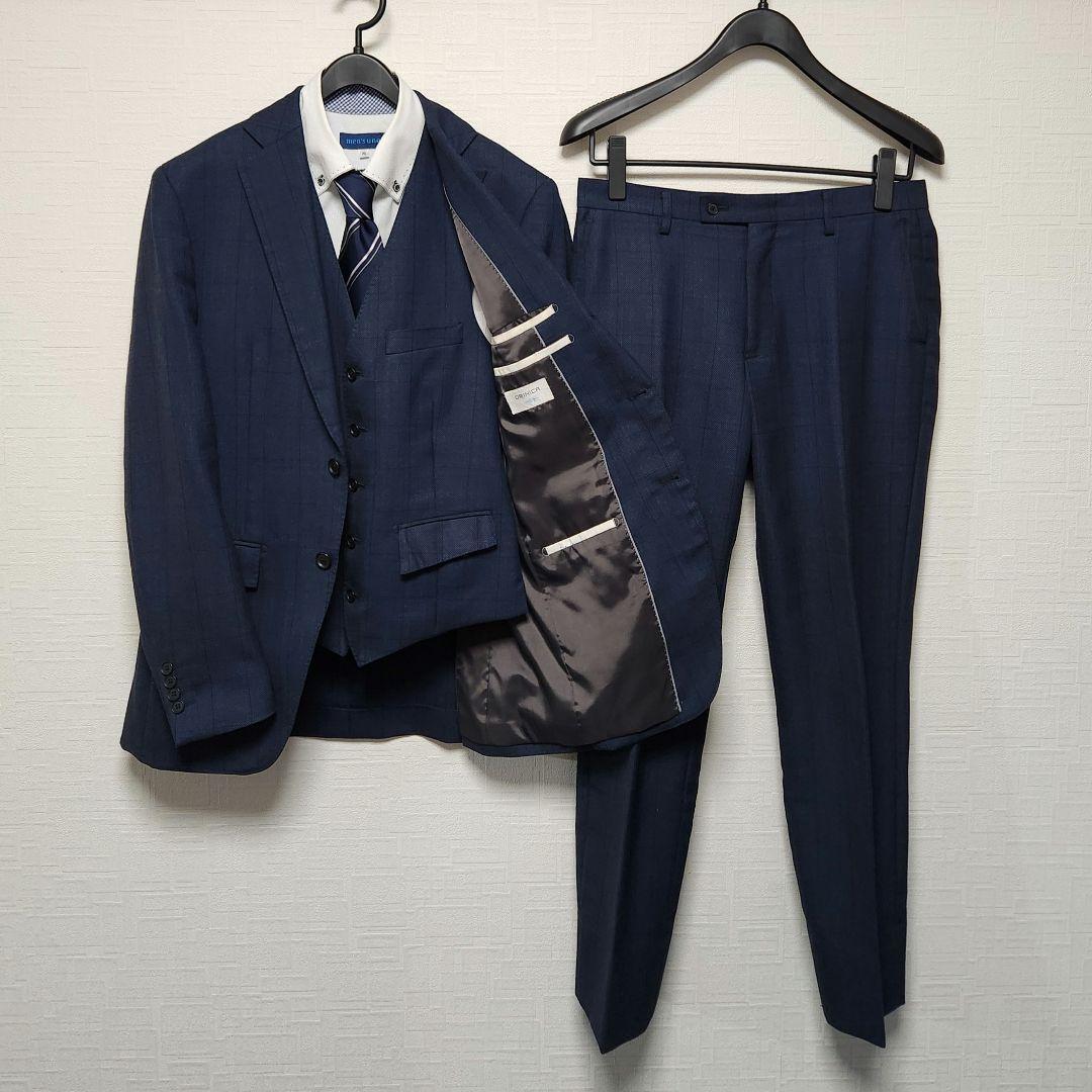 K*H様 オリヒカ　メンズ　スーツ　スリーピース　セットアップ　ブルー　チェック