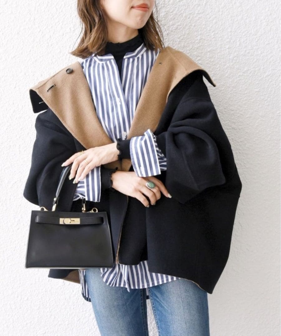 SHIPS any: リバー スタンドカラー ポンチョ ショート コート