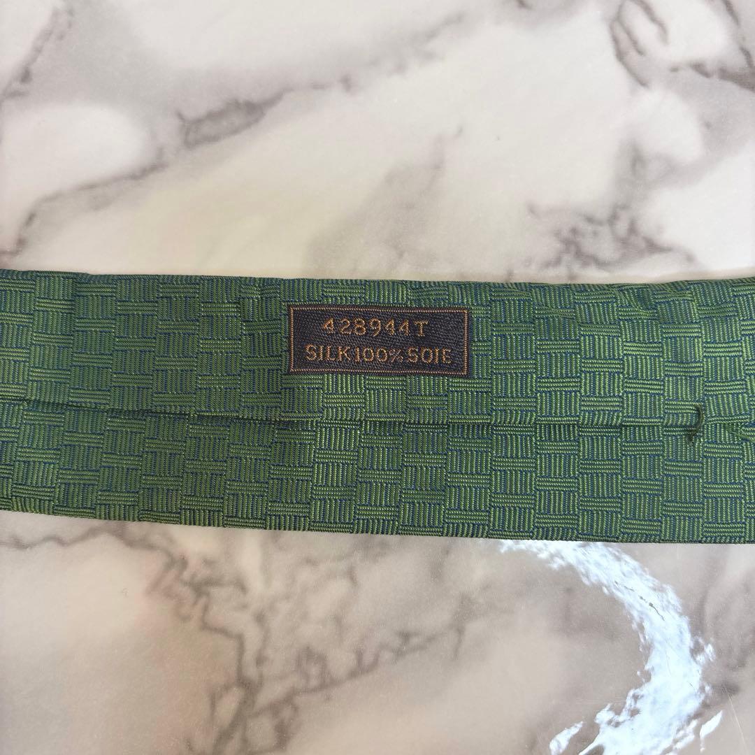 HERMES ネクタイ　グリーン　緑　ファソネ　H柄　ワンポイント　桜　人気