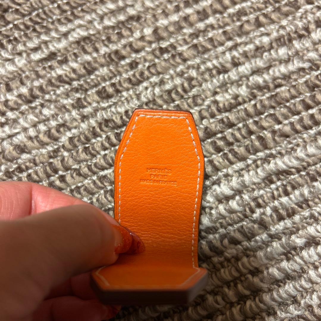 エルメス レザー マネークリップ オレンジ ターコイズ