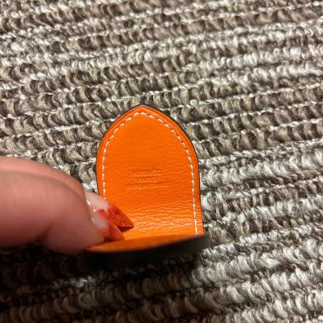 エルメス レザー マネークリップ オレンジ ターコイズ