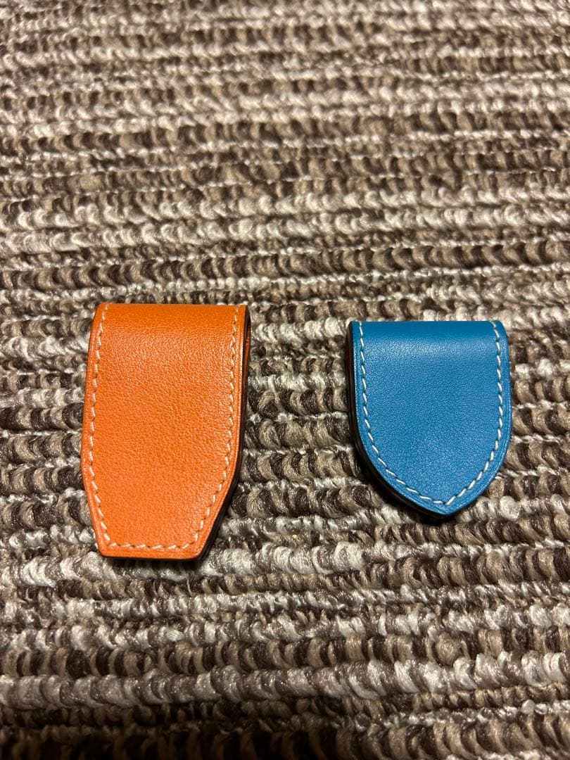 エルメス レザー マネークリップ オレンジ ターコイズ